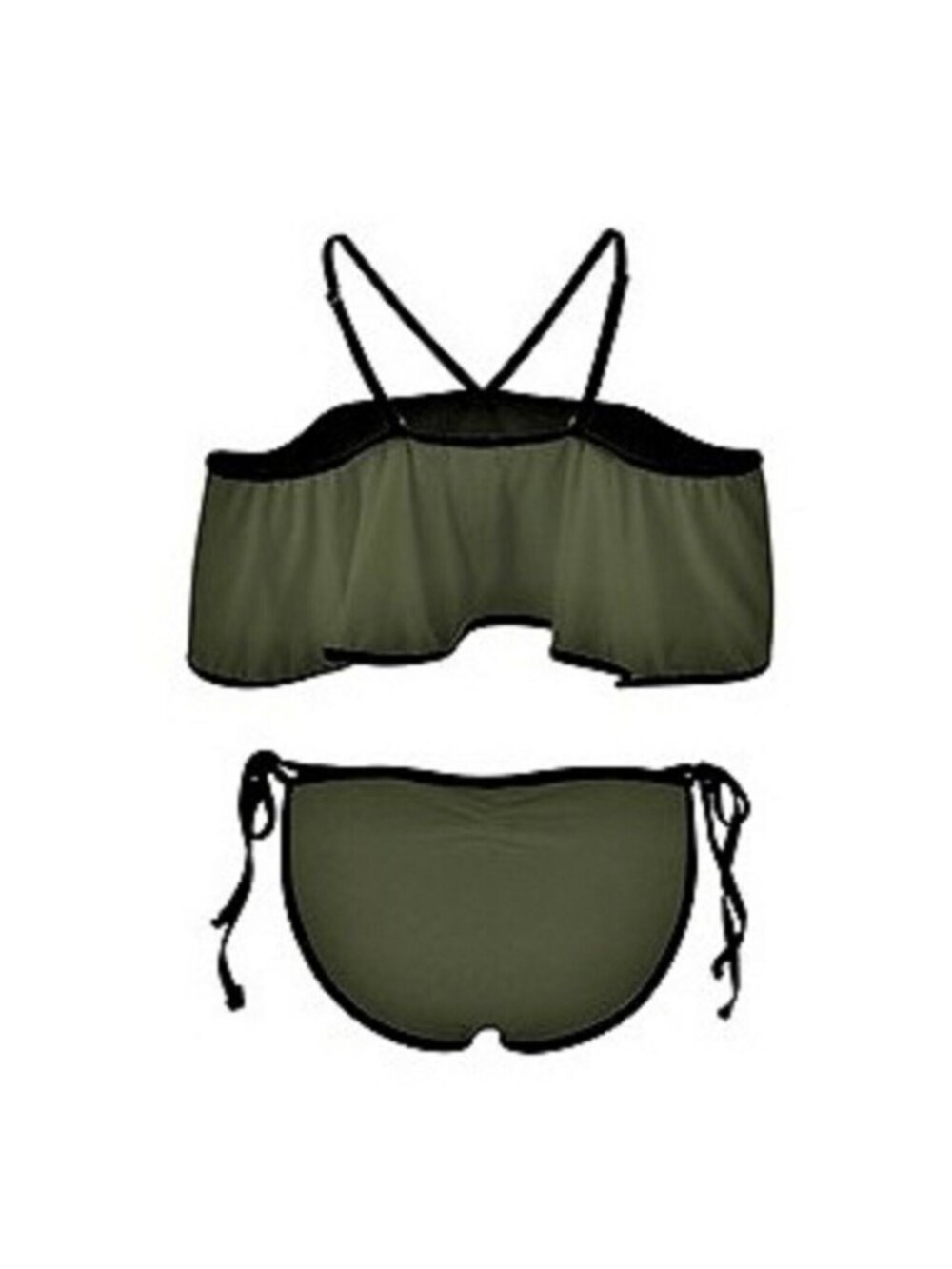 PRETTODAY 2 Piece Swimsuit Off Shoulder Ruffled Bikini Set Tie Side Green Sz XL - Picture 4 of 5